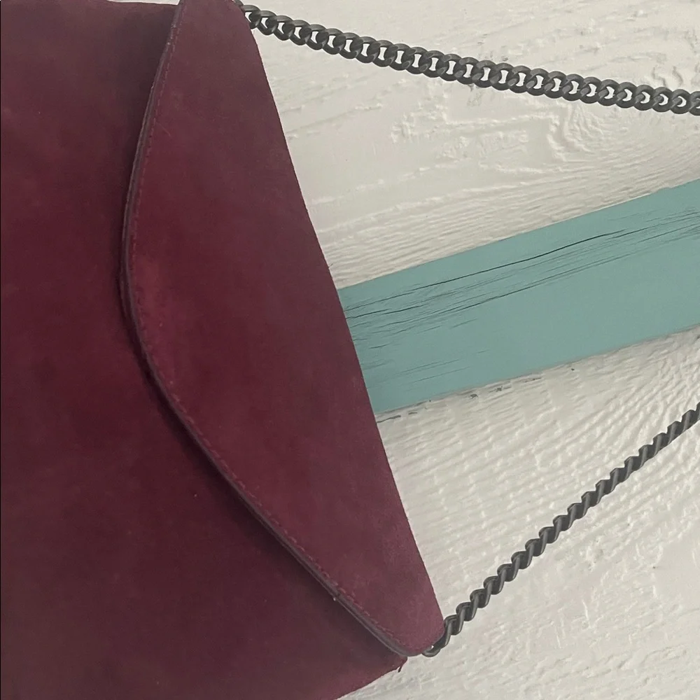 J.Crew Burgundy Suede Leather Envelope Chain Crossbody Clutch Bag